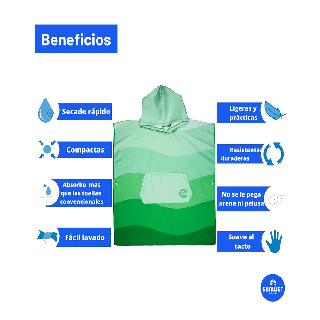 Poncho microfibra tono verde/ azul profundo SUNWET