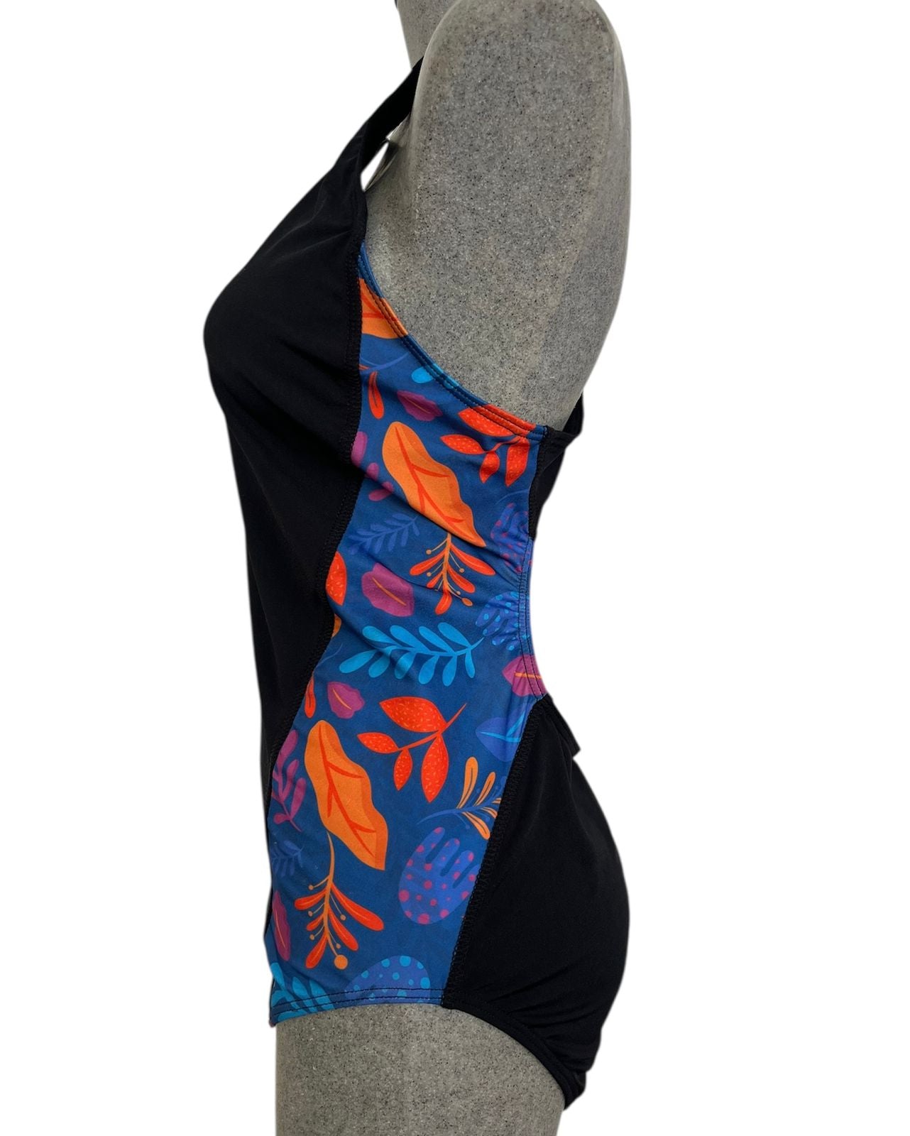 OZONO negro/estampado azul corto dama